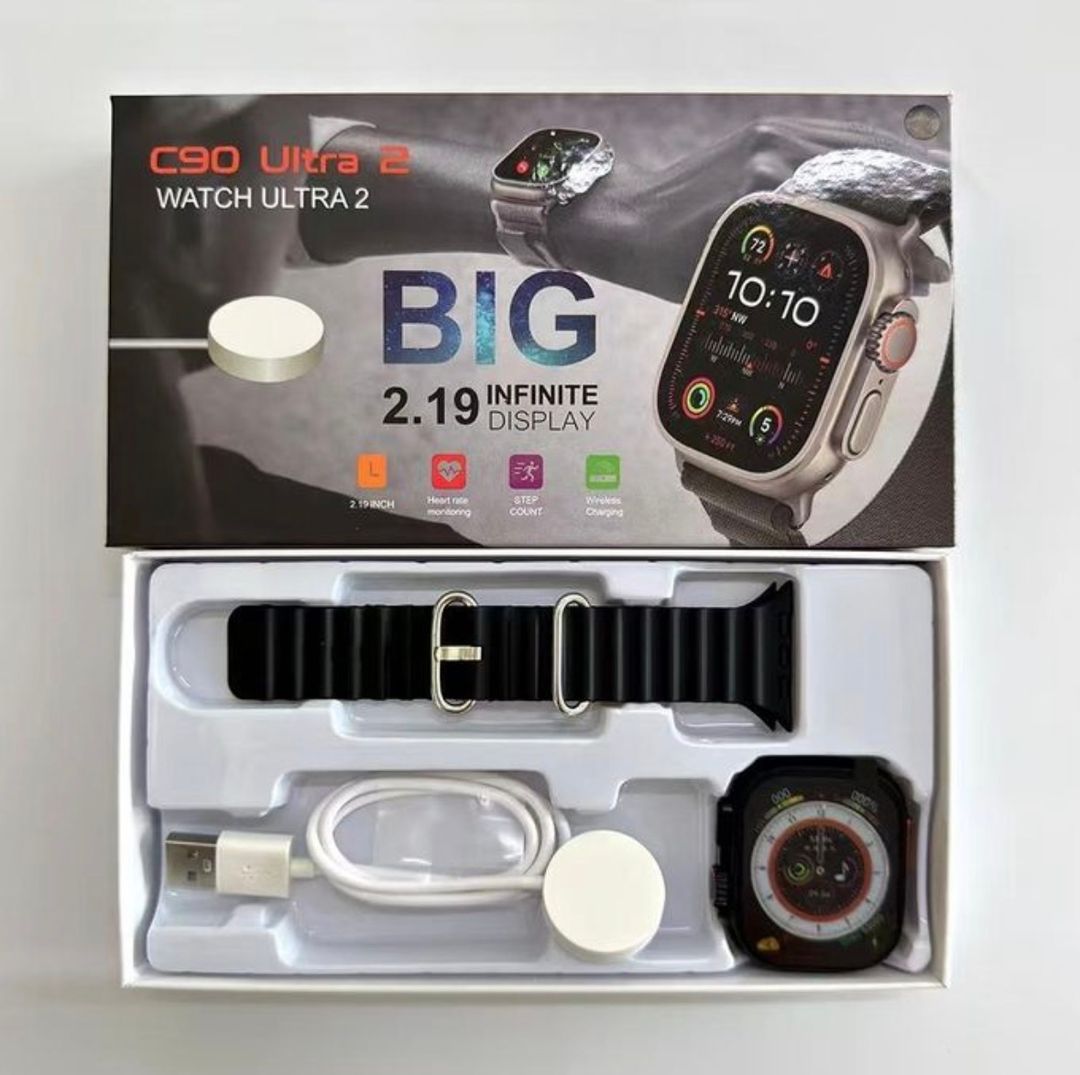 C90 Ultra Bluetooth Smartwatch Wireless Charge Fitness lOS Android Phone Call - Black