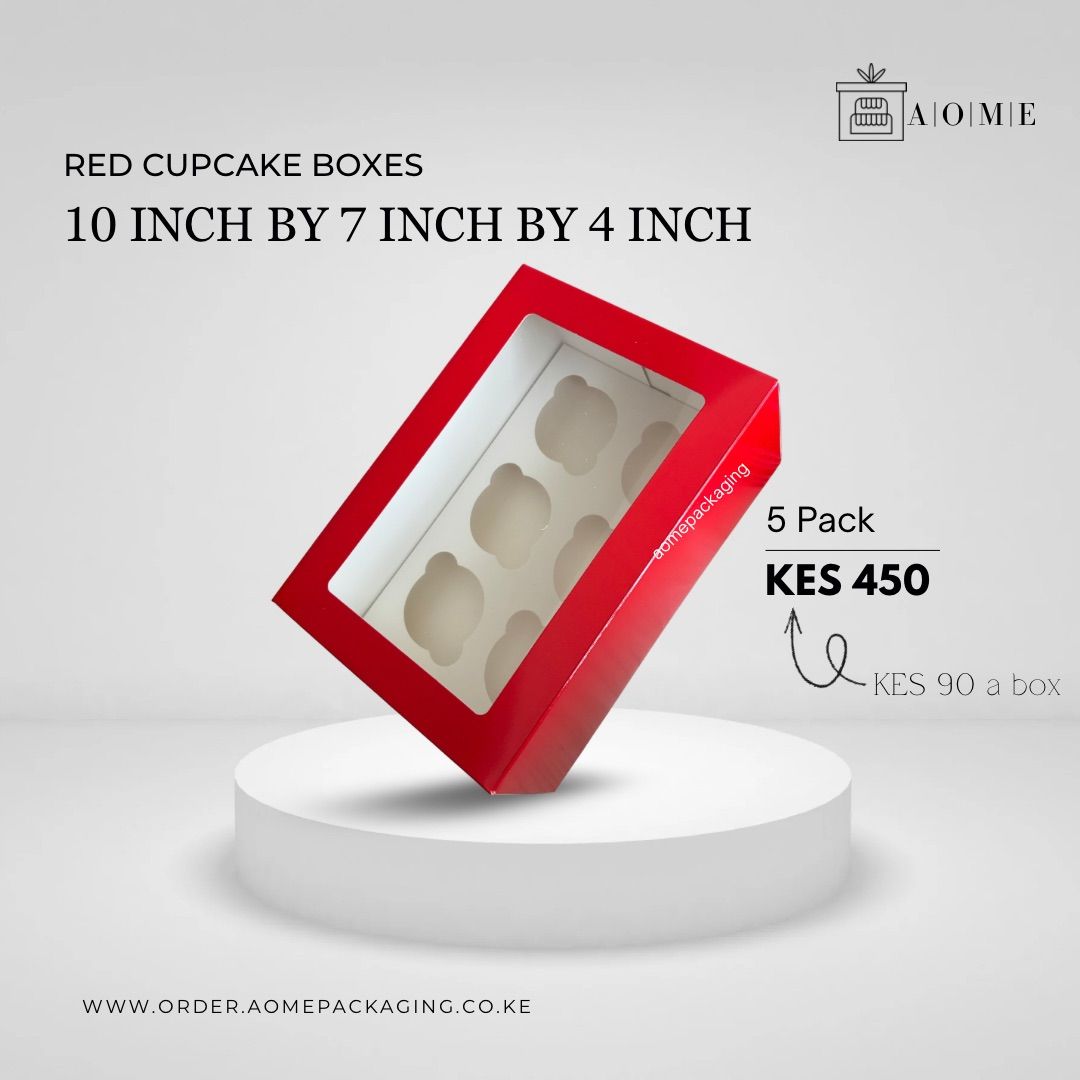 6-Hole Red Window Lid Cupcake Boxes - 5 Pack  