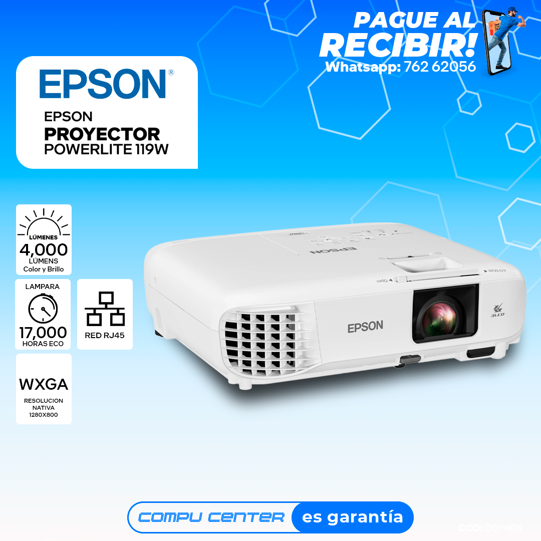 EPSON 119W / 4000 LÚMENES / 17000 HORAS ECO / PROYECTOR / DATA SHOW