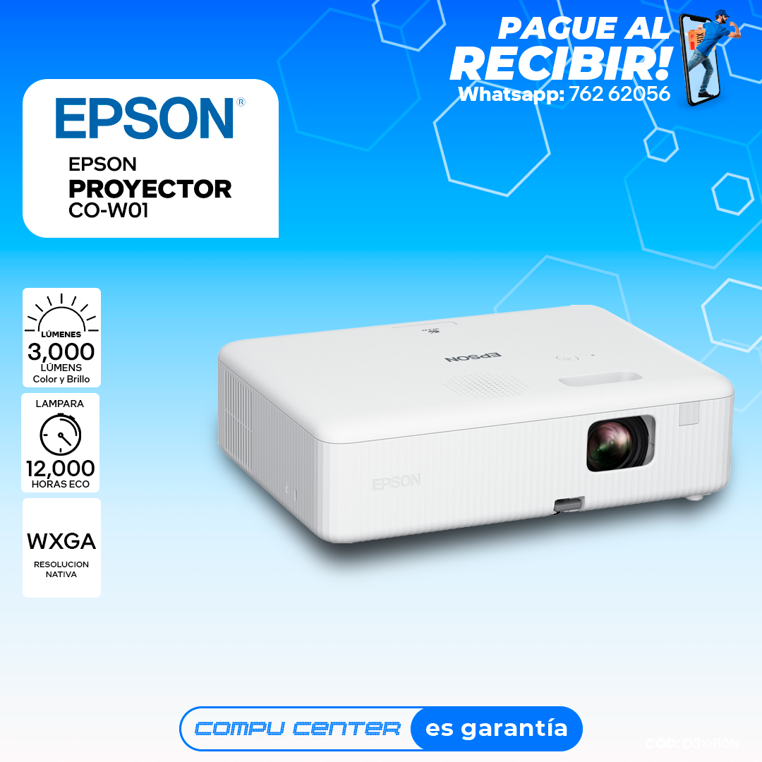 EPSON CO - W01 / 3000 LÚMENES / 12000 HORAS ECO / PROYECTOR / DATA SHOW