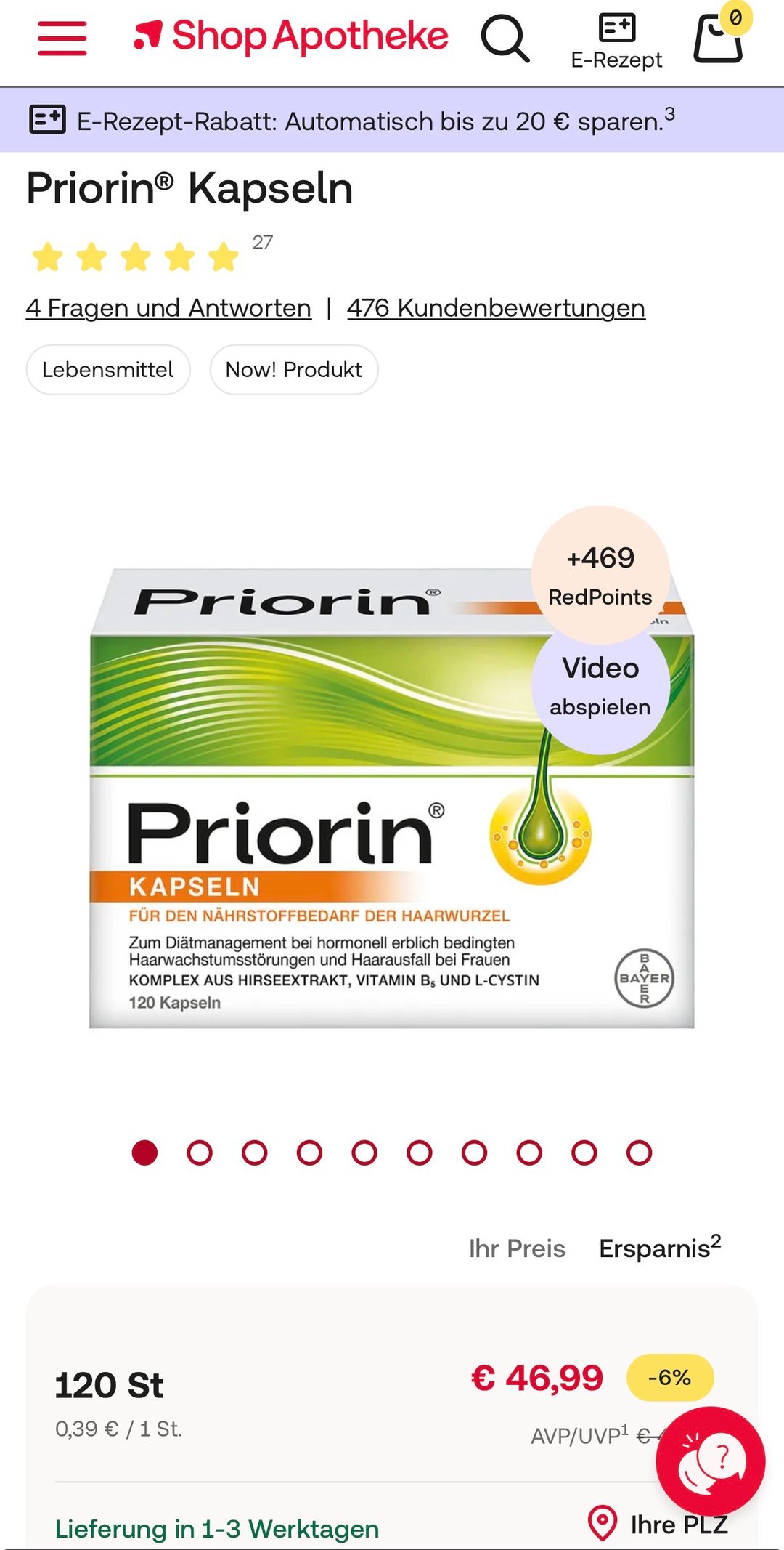Priorin Capsules 120ڤیتامینی قژی پرۆرین 
