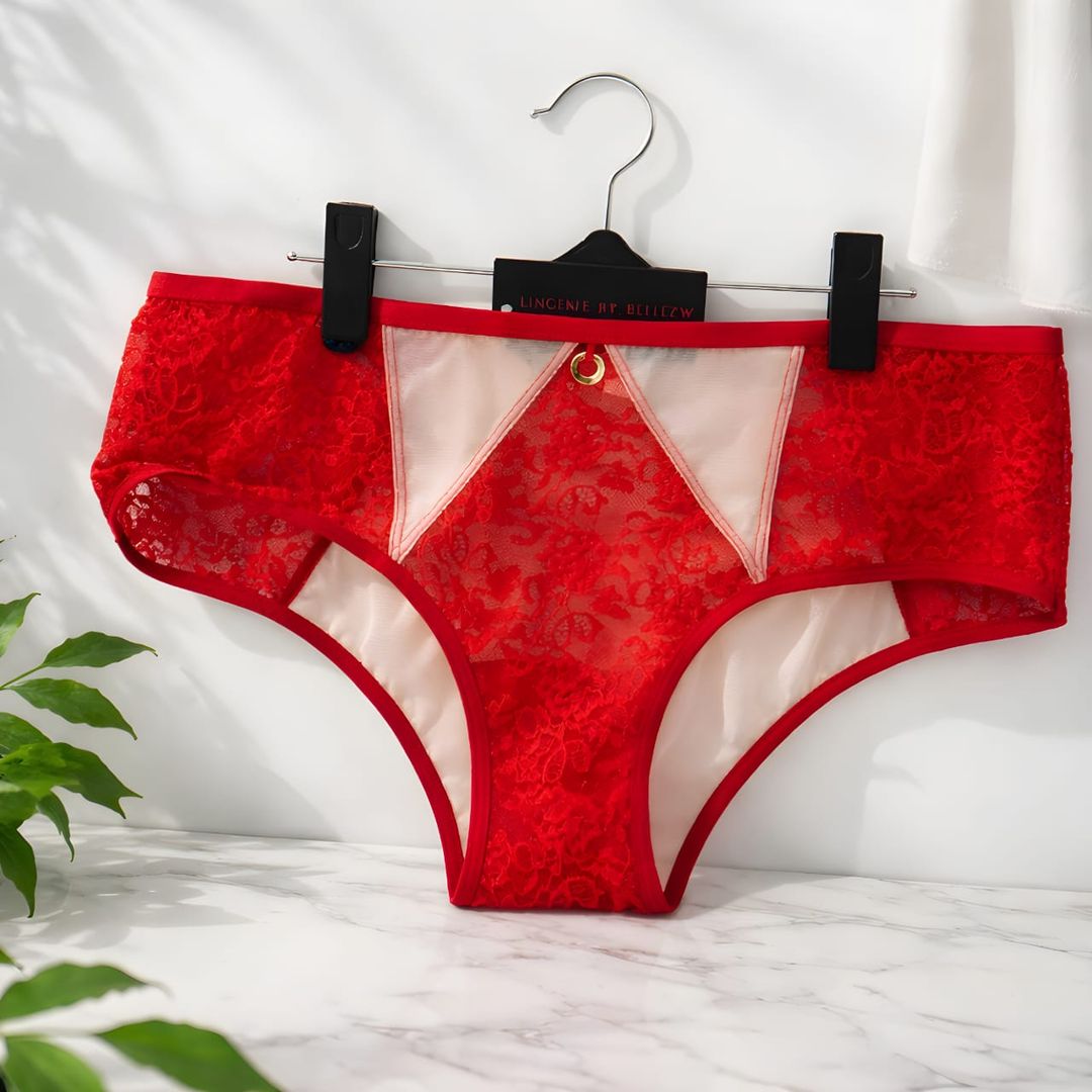 Red and cream lace panty