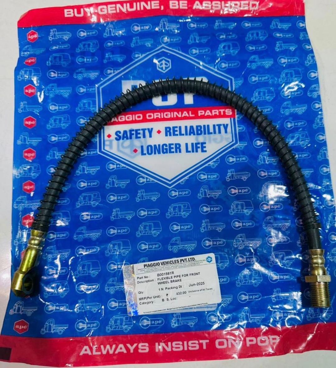 FLEXIBLE   PIPE FOR FRONT WHEEL BRAKE   B001581R