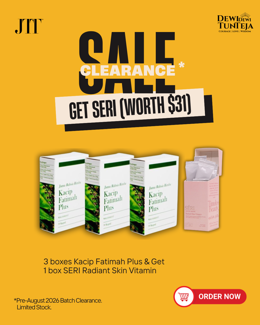 JTT [BUNDLE] Jamu Tun Teja Kacip Fatimah Plus & SERI Radiance Skin Wellness Set - 3x KFP (30s) + 1x SERI (7s) [Expiry: Aug 2026]