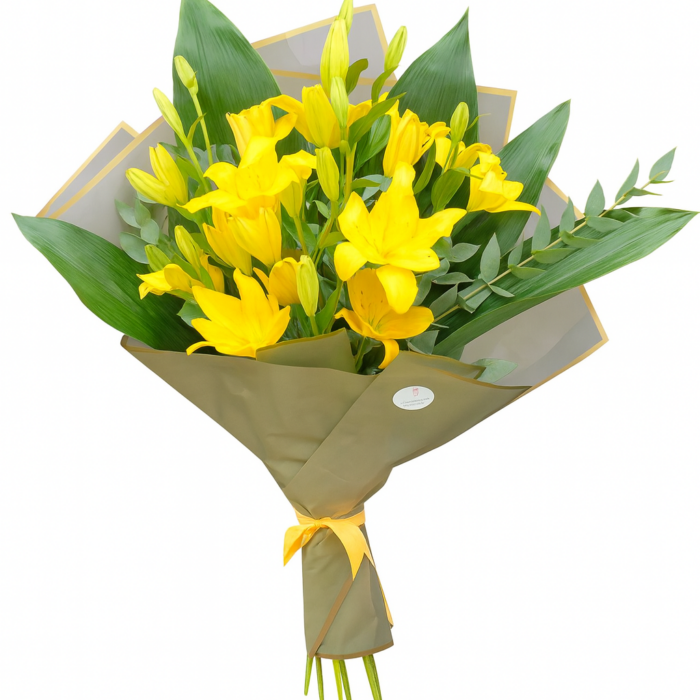 🌼 Flores Lilis Amarillas | Ramo de 6 Varas Elegantes