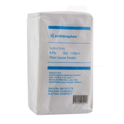Smith & Nephew Plain Gauze Swabs 5cm x 5cm x 8ply 100s