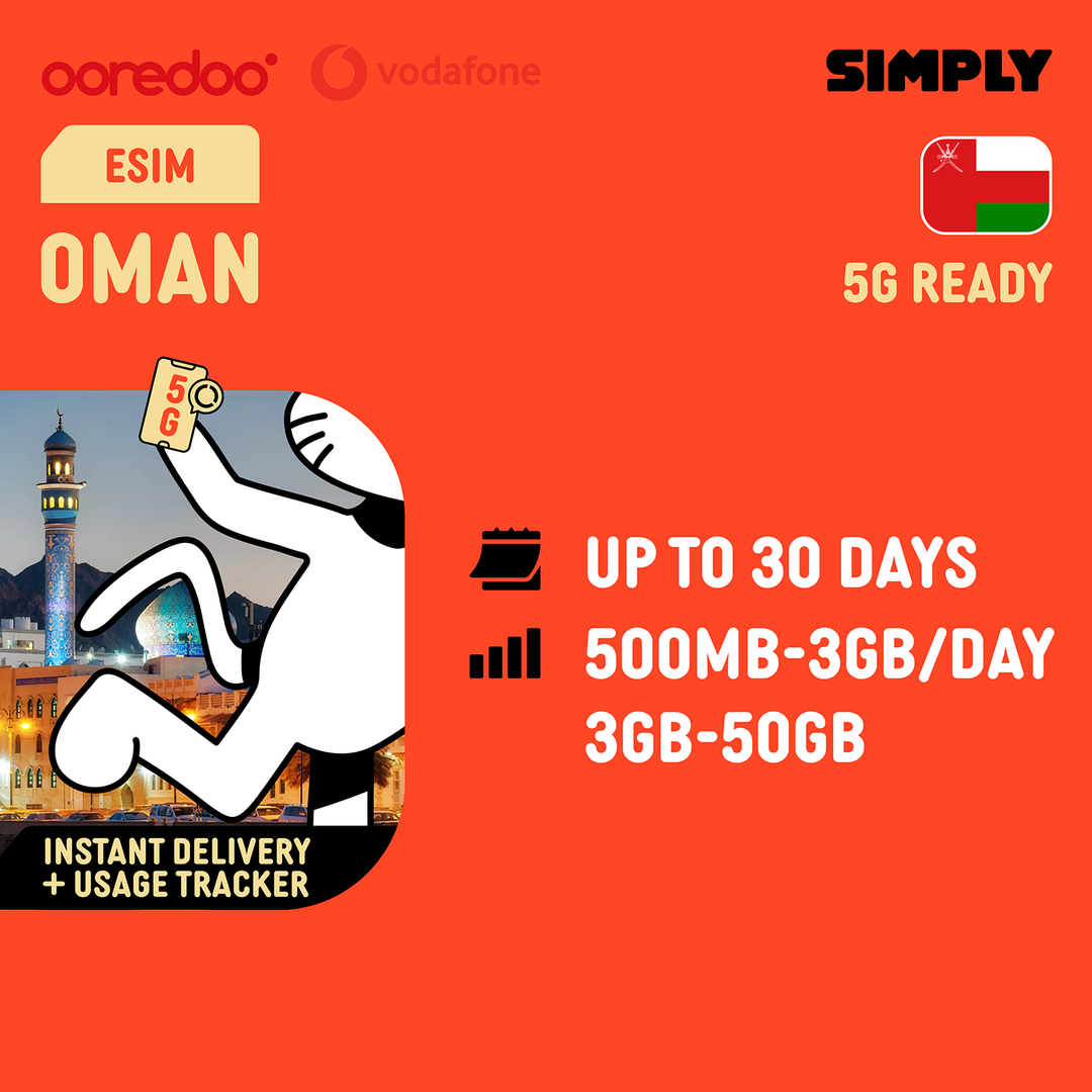 SIMPLY Oman eSIM | Up to 30 Days - Total 3GB - 50GB Data