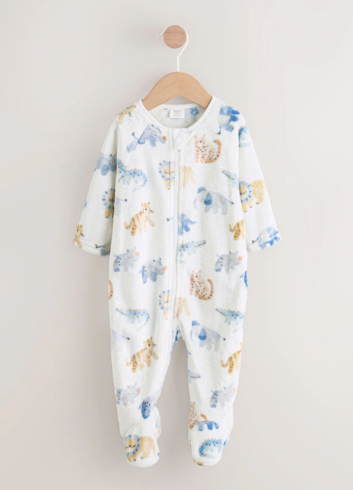 Ecru Safari Fleece Baby Sleepsuit | Next