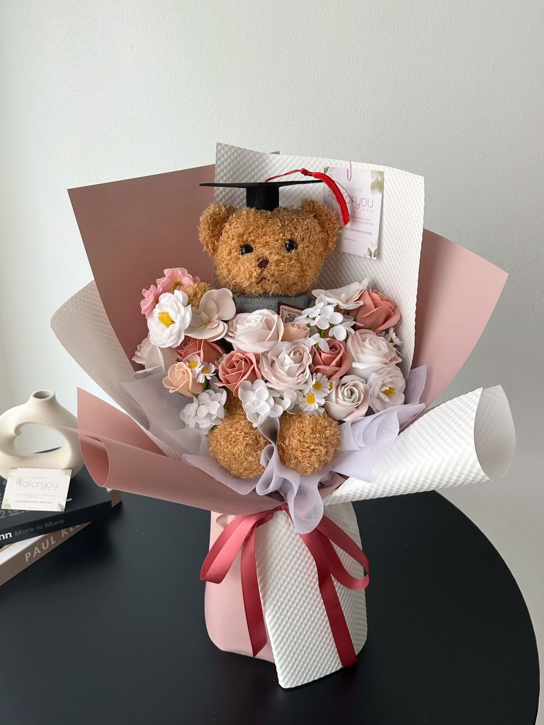 (GTB003) Graduation Teddy Bear Mixed Flower Bouquet 