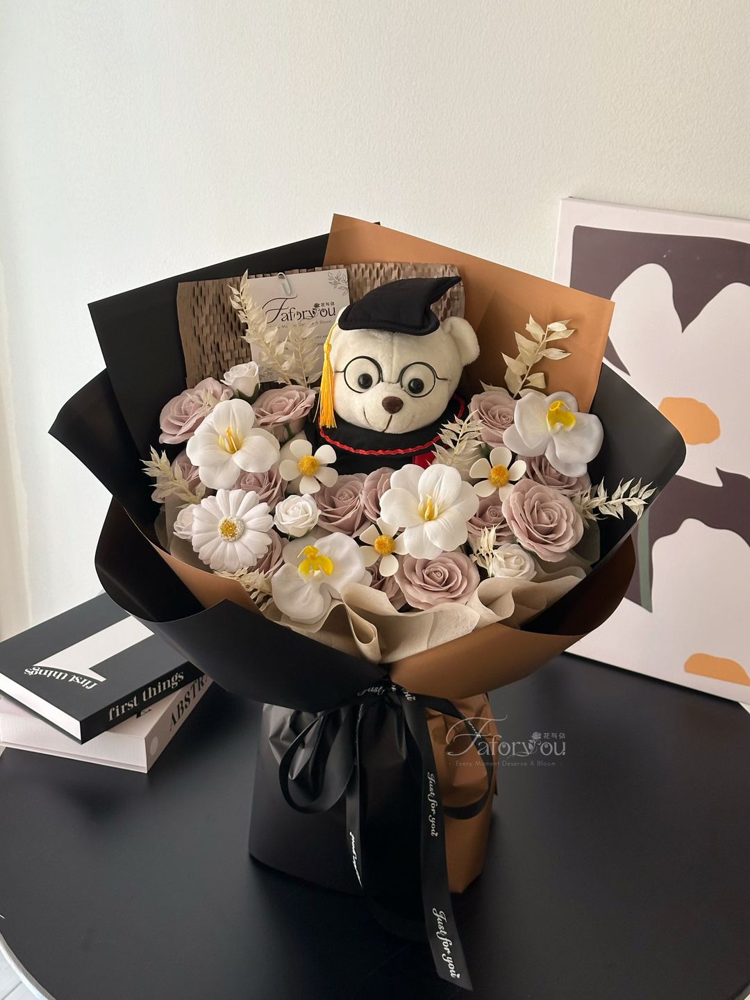 (GB043) Graduation Big Bear Mixed Flower Bouquet  