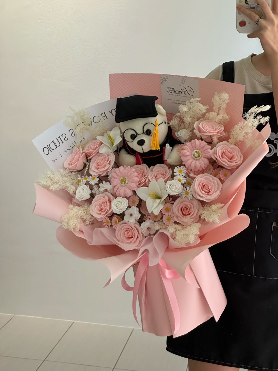 (GB044) Graduation Big Bear Mixed Flower Bouquet   