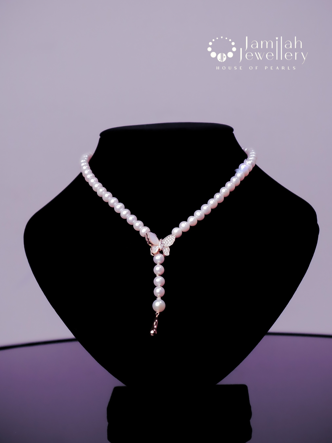 50cm White Pearl Necklace with Adjustable Butterfly Clasp