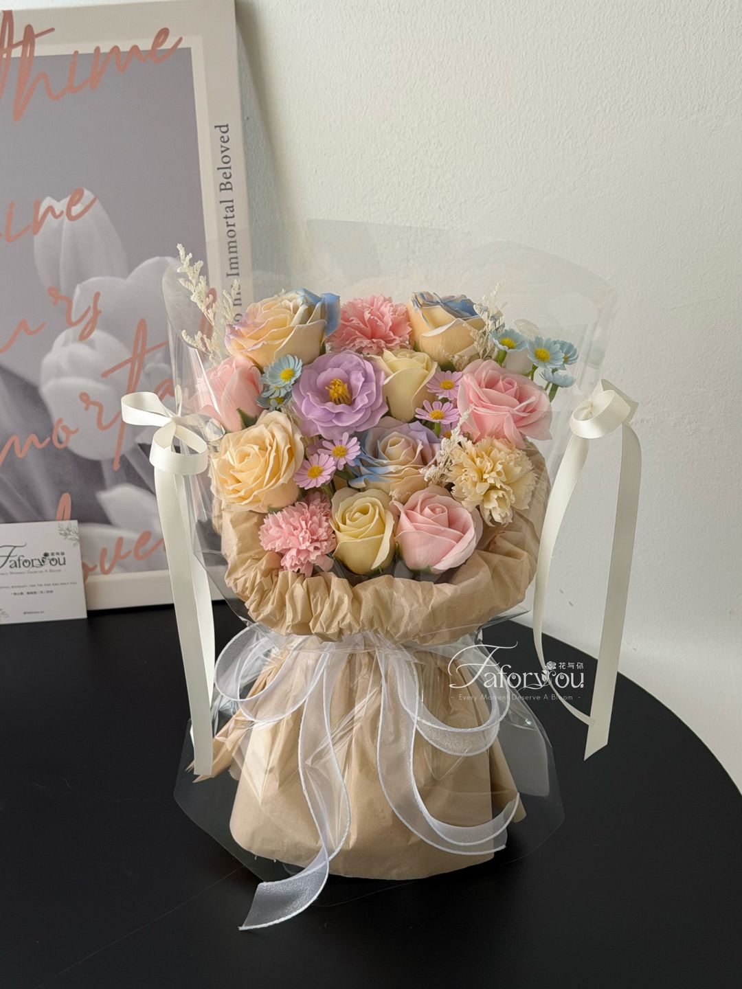 Dopamine Mixed Soap Flower Transparent Bouquet 