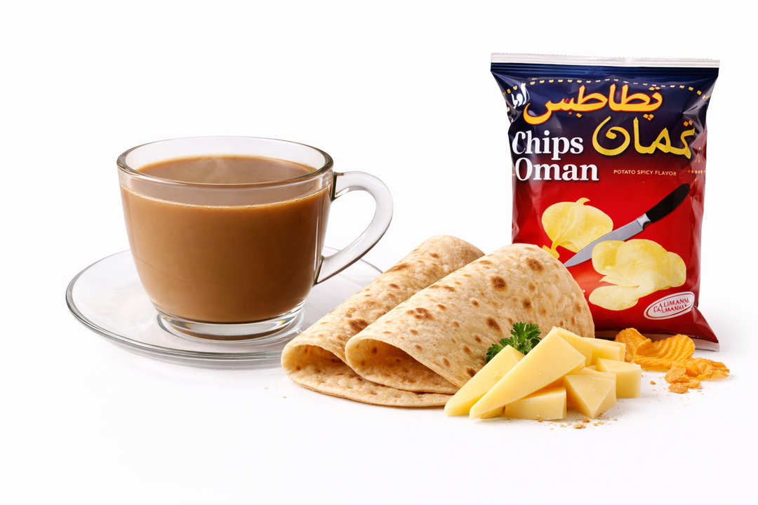 Coffee Karak Tea with Chappati and Chips Oman | كرك بالقهوة مع ٢ تشباتي وبطاطس عُمان