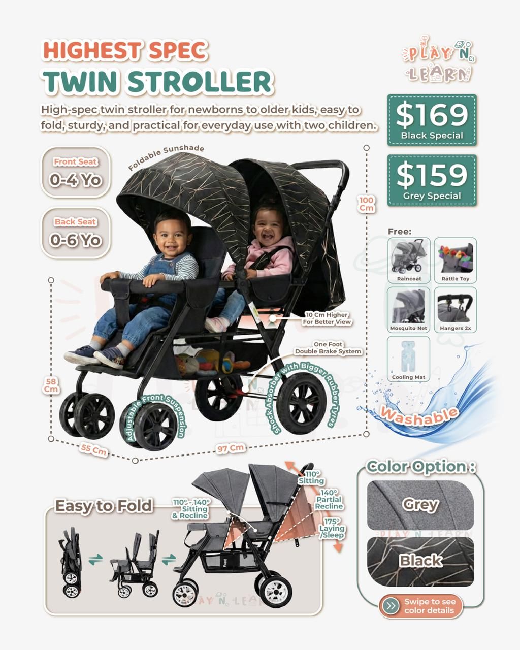 TWIN STROLLER Highest Spec 
