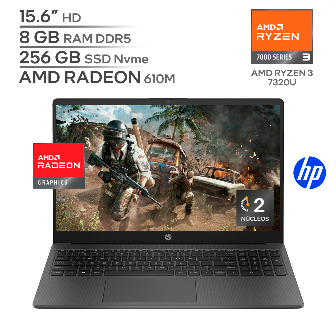 HP 255 G10 / AMD RYZEN 3 7320U / RAM 8 GB DDR5 / SSD 256 GB Nvme / 15.6" HD