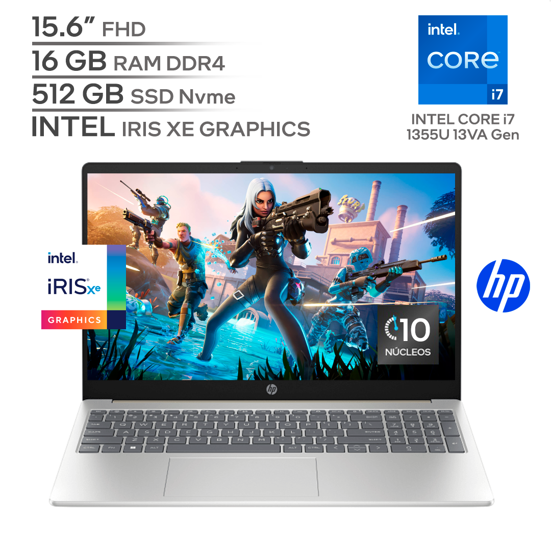 HP 15 FD0276LA / INTEL Core i7 1355U 13Va Generación / RAM 16 GB DDR4 / SSD 512 GB Nvme / 15.6" FHD 1080P