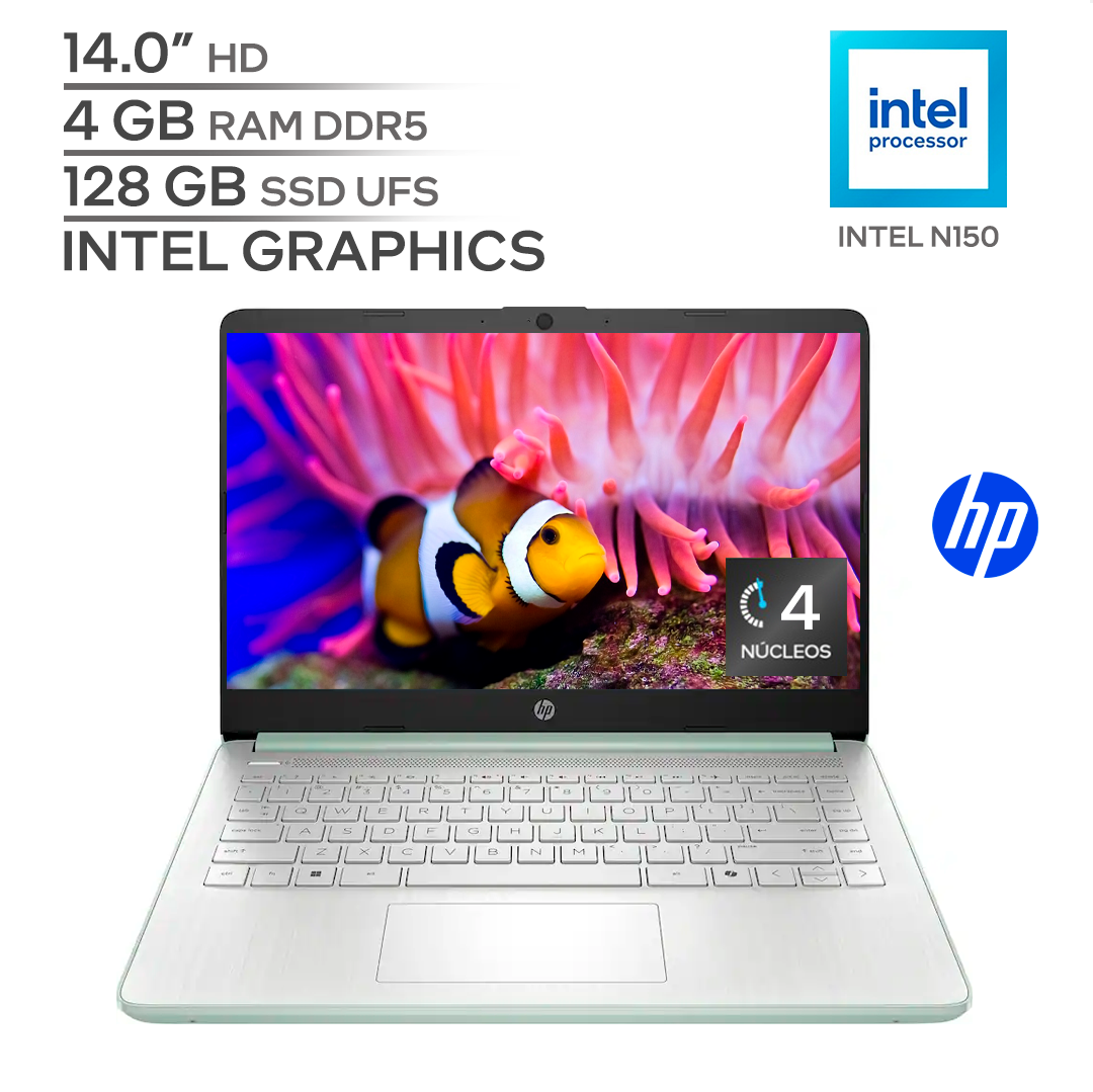 HP 14 DQ6013DX / INTEL N150 13Va Generación / RAM 4 GB DDR5 / SSD 128 GB UFS / 14.0" HD / WINDOWS 11