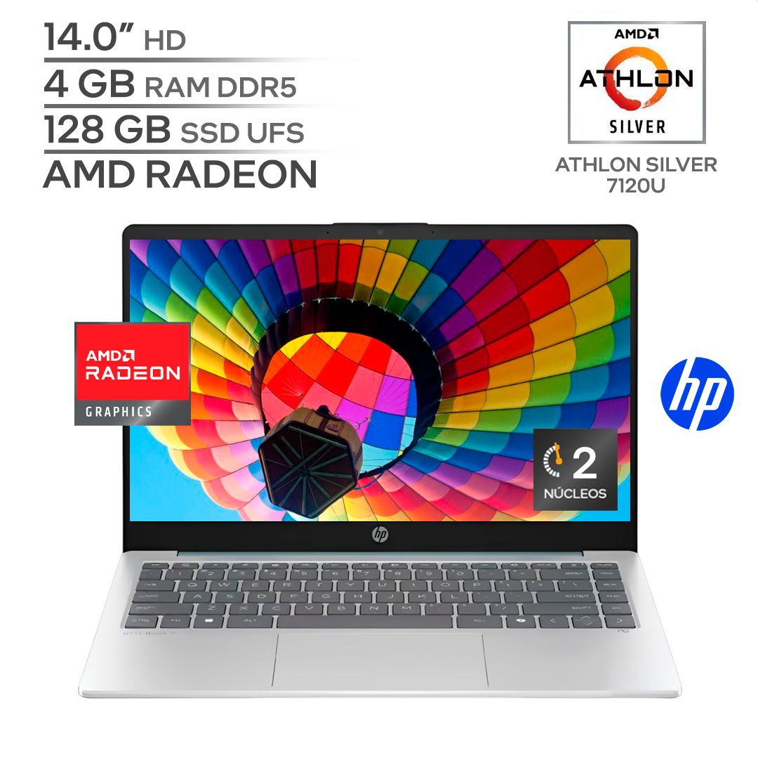 HP 14 EM0002WM / AMD ATHLON SILVER 7120U / RAM 4 GB LPDDR5 / SSD 128 GB UFS / 14.0" HD / WINDOWS 11