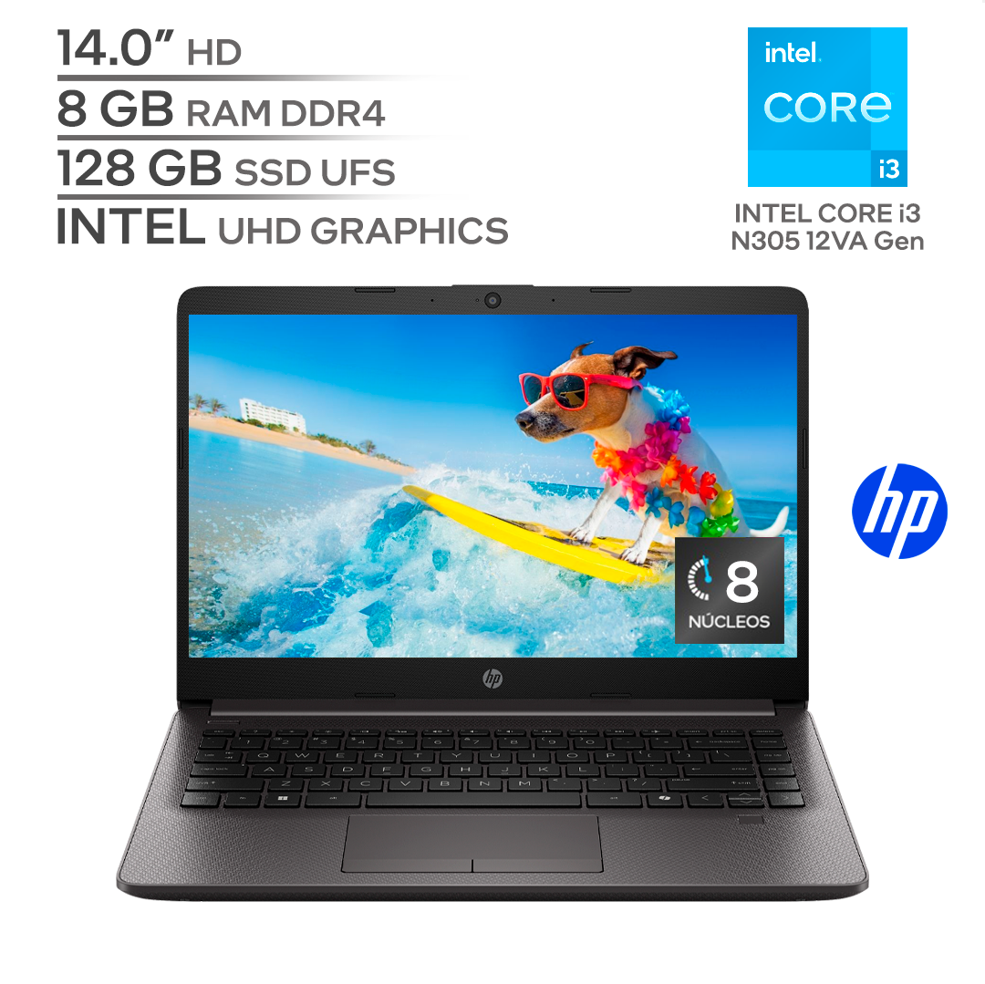 HP 240RT G9 / INTEL Core i3 N350 12Va Generación / RAM 8 GB DDR4 / SSD 128 GB UFS / 14.0" HD / WINDOWS 11