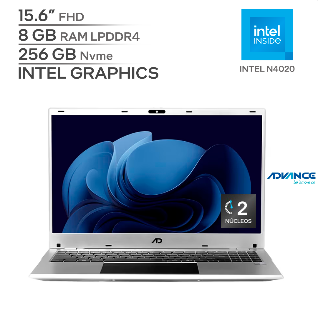 ADVANCE NV9855 / INTEL N4020 11Va Generación / RAM 8 GB DDR4 / SSD 256 GB Nvme / 15.6" FHD / WINDOWS 11