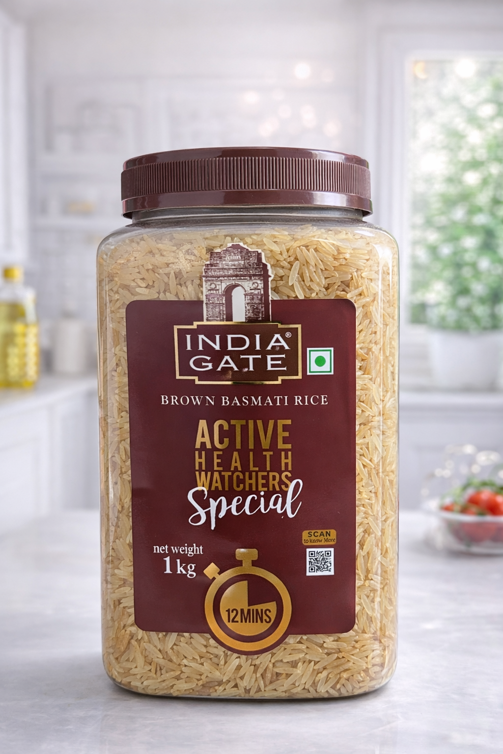 INDIA GATE BROWN BASMATI RICE 1 KG JAR 