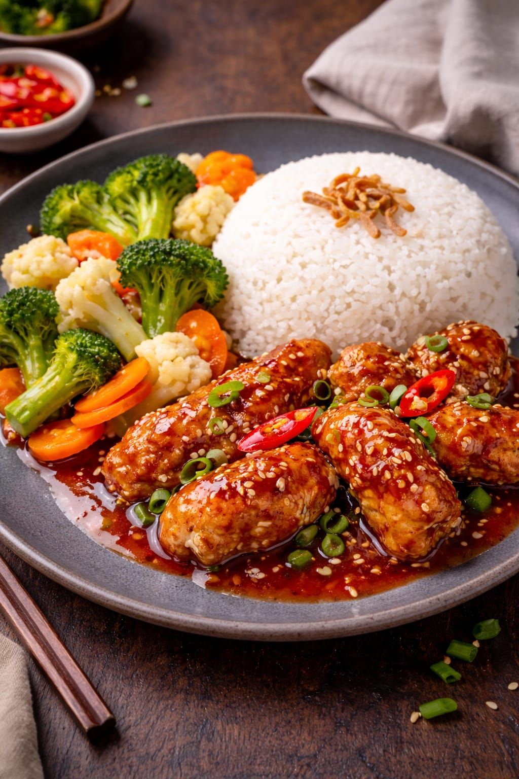 Rice with Plum Chicken + Veg