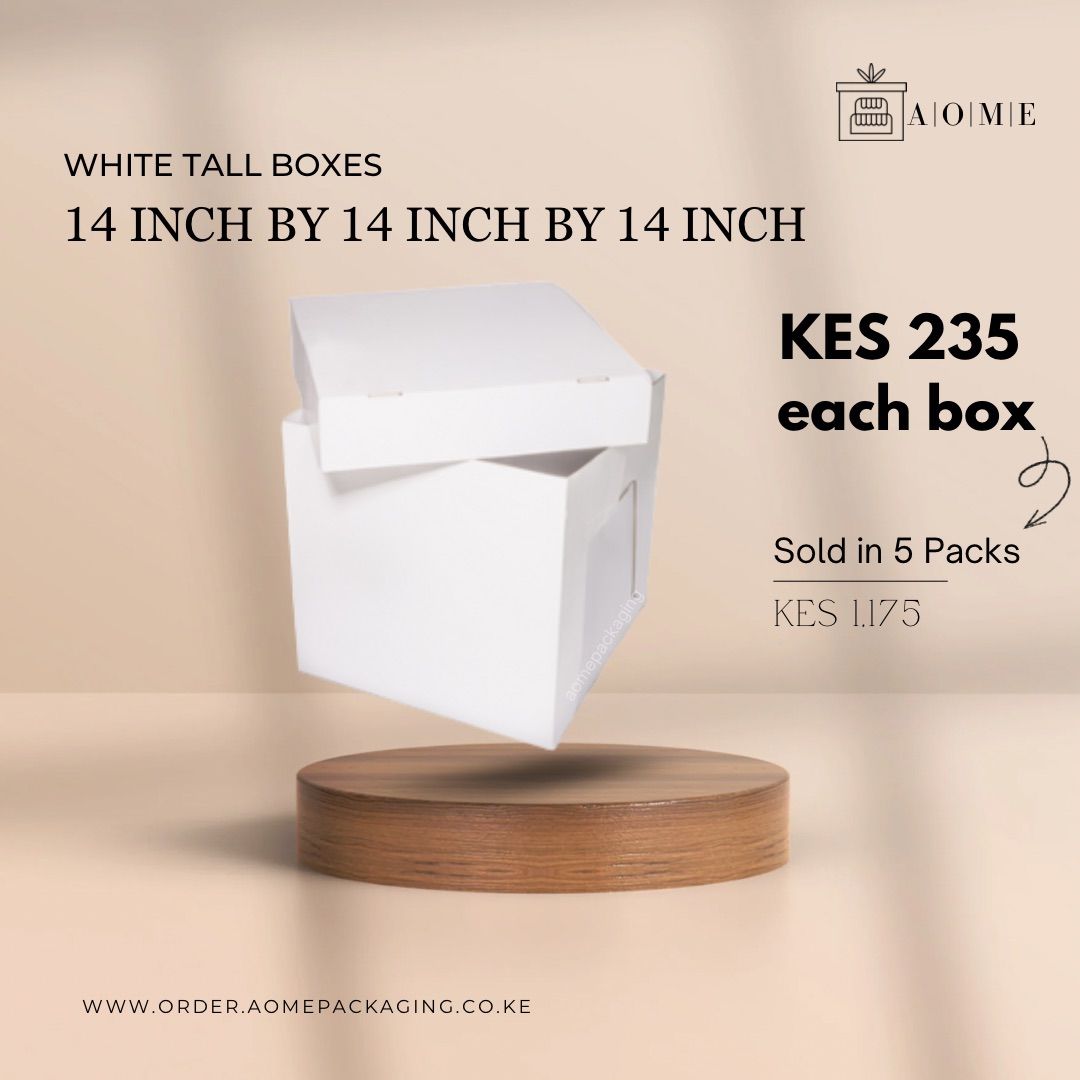 14inch by 14inch by 14inch Corrugated White Cake Boxes - 5 Pack 