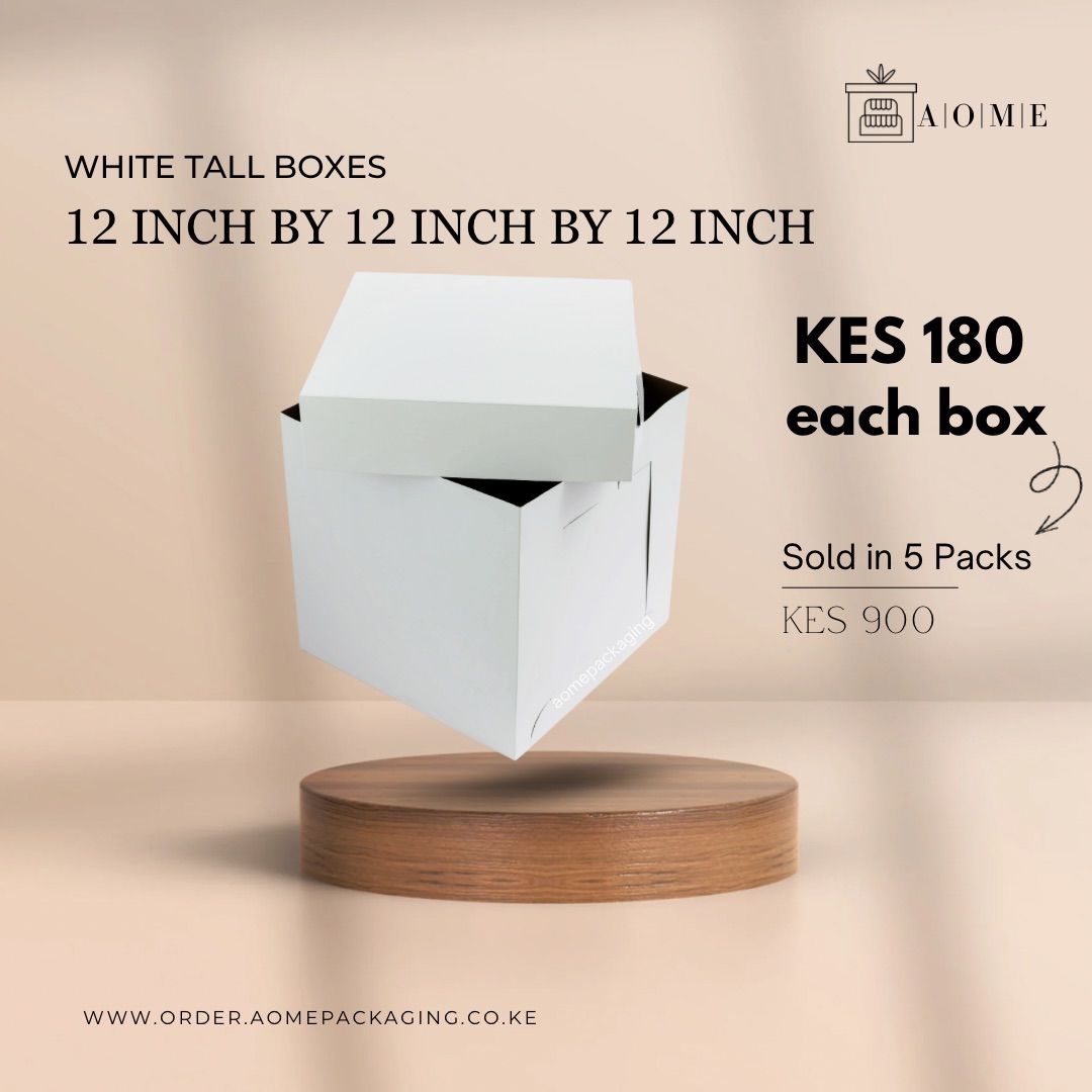 12inch by 12inch by 12inch Kraft White Cake Boxes - 5 Pack 