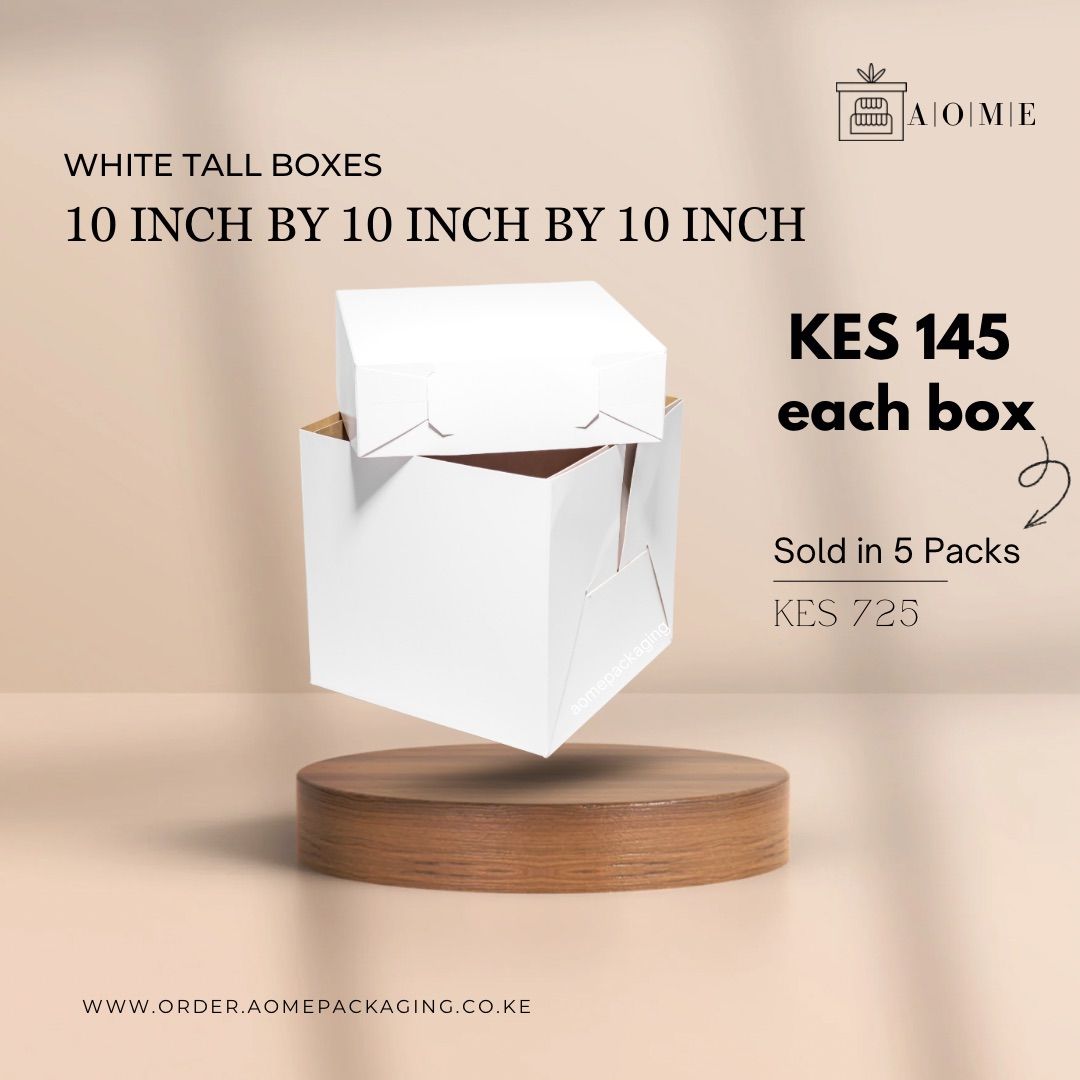 10inch by 10inch by 10inch Kraft White Cake Boxes - 5 Pack 