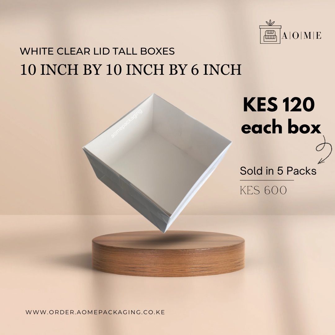 10inch by 10inch by 6inch Kraft Clear Lid White Cake Boxes - 5 Pack 