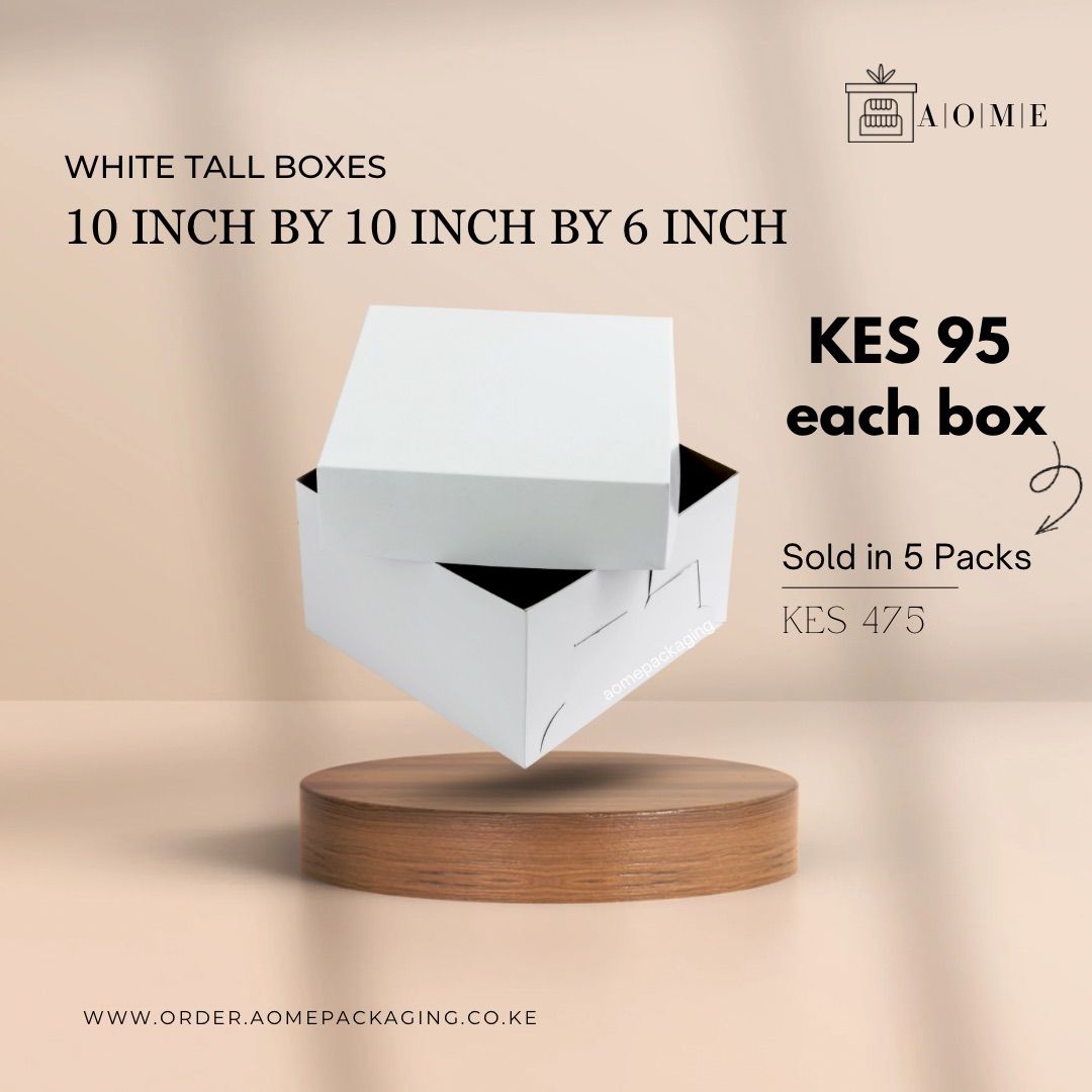 10inch by 10inch by 6inch Kraft White Cake Boxes - 5 Pack 