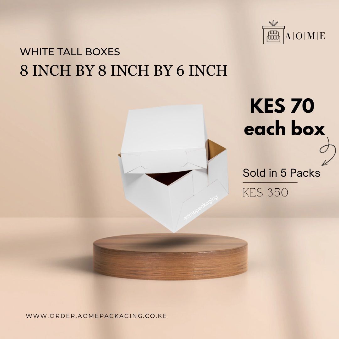 8inch by 8inch by 6inch Kraft White Cake Boxes - 5 Pack