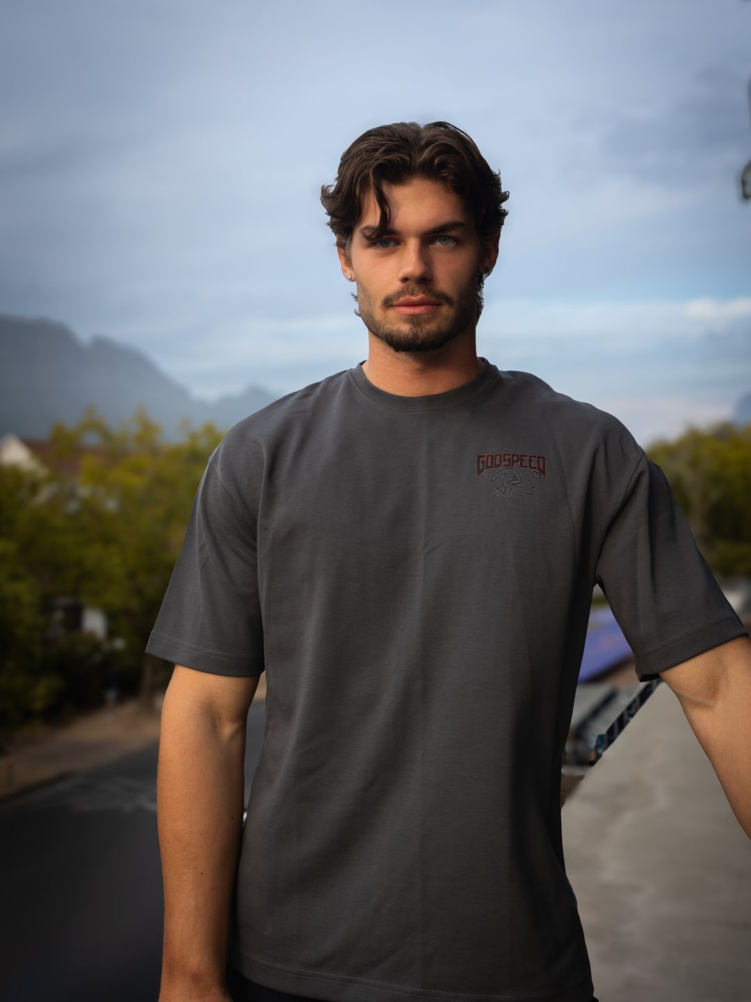 Men's Grey Tee with power lifter print  