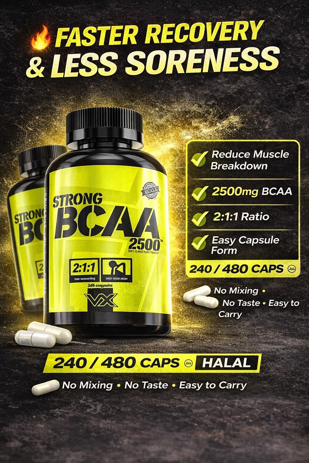 Vitaxtrong Strong BCAA 2500 (240 / 480 capsules) | Muscle Recovery, Muscle Growth, Reduce Soreness [VX]