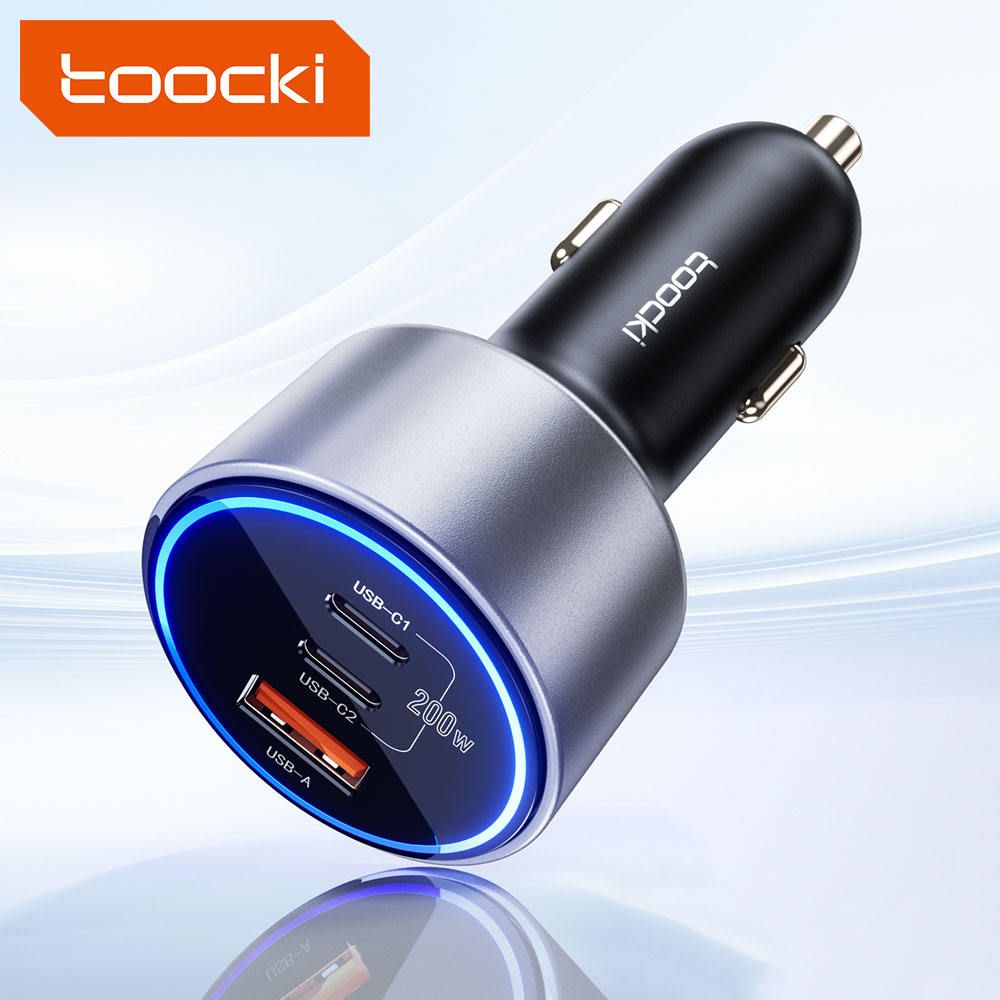 Toocki 200W Max Car Charger 3 Ports 2USB-C 1USB-A with LED Display