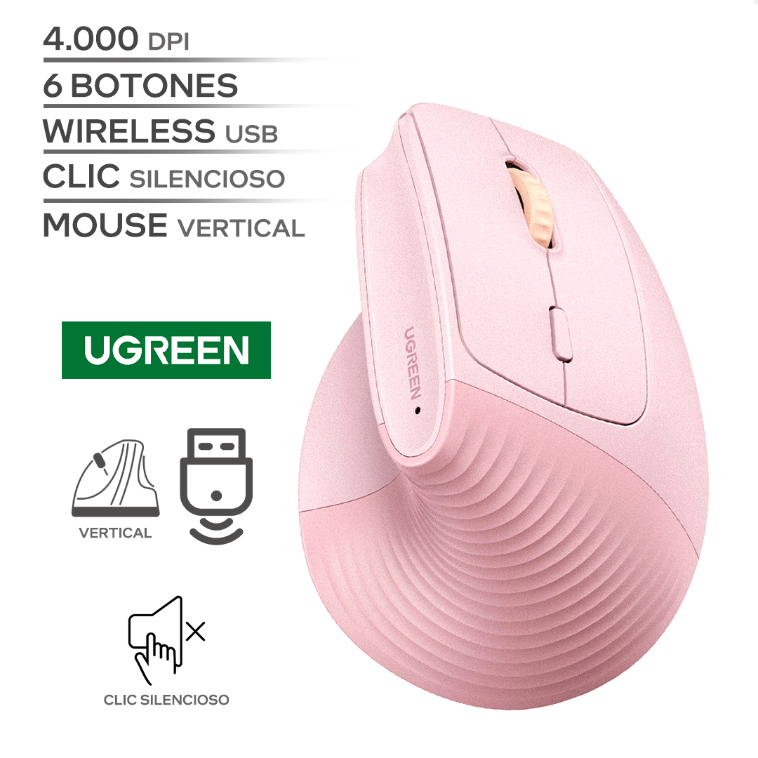 UGREEN M571 PINK / 4000 DPI / 6 BOTONES / WIRELESS USB / INALAMBRICO / PINK