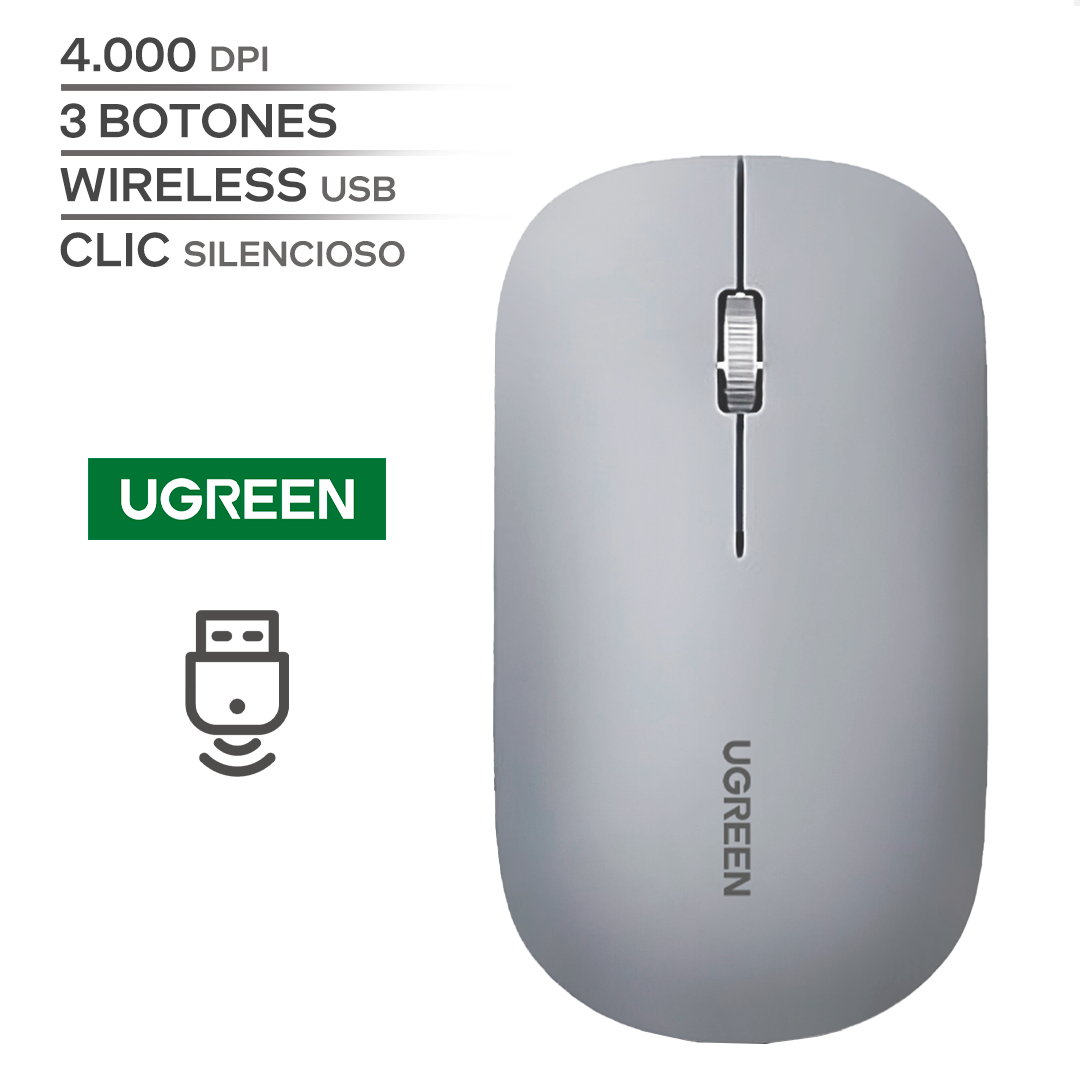 UGREEN MU001 / 4000 DPI / 3 BOTONES / WIRELESS USB / INALAMBRICO / SILVER