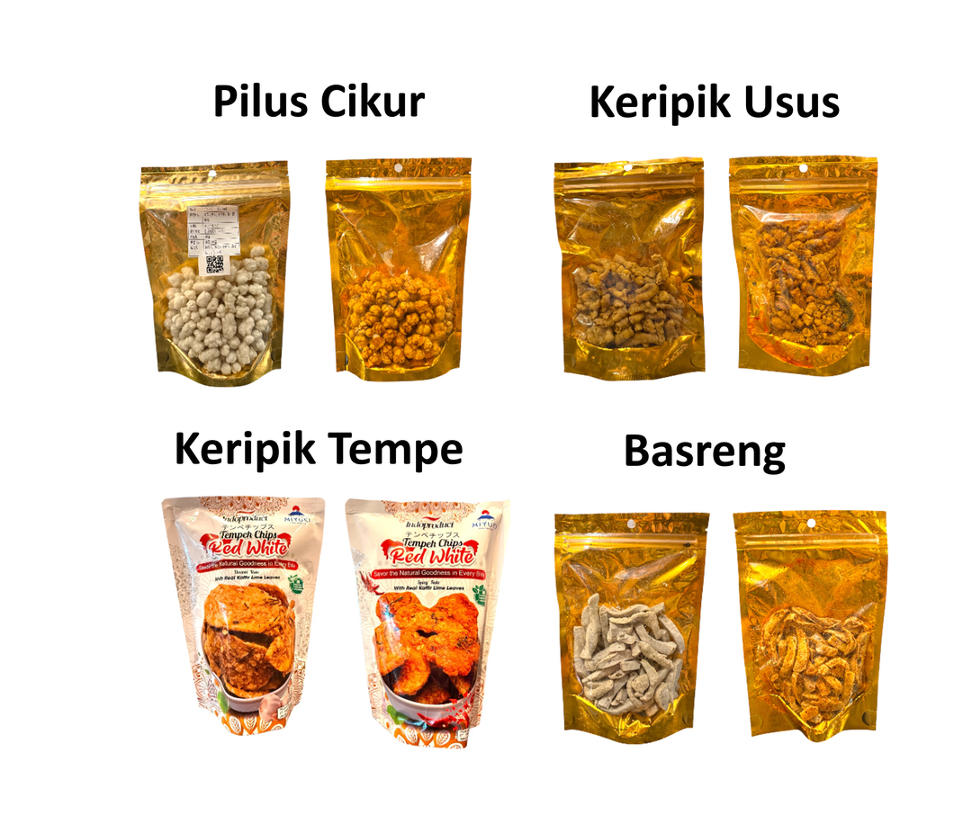Keripik Indonesia (Pilus, Usus, Tempe, Basreng, Siomai, Pisang)