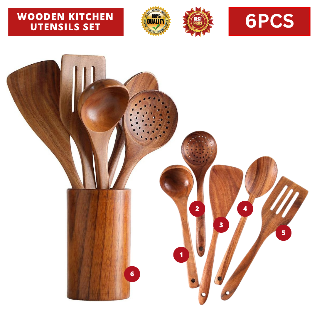 6PCS TEAK WOODEN KITCHEN UTENSILS SET