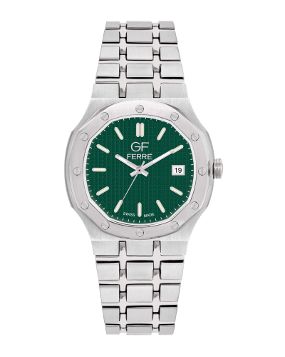 ساعة رجالية صناعة سويسرية ماركة جي اف فيرري فضي مينا اخضر موديل GF8067G