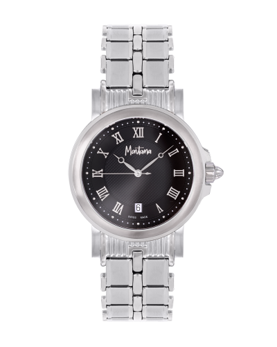 ساعة رجالية صناعة سويسرية ماركة مونتانا فضي مينا اسود موديل M170187G