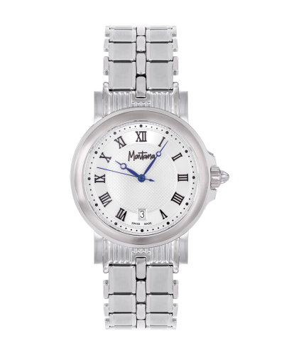 ساعة رجالية صناعة سويسرية ماركة مونتانا فضي مينا أبيض موديل M170187G