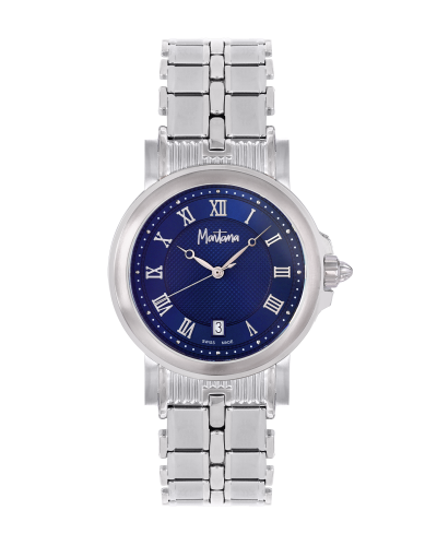 ساعة رجالية صناعة سويسرية ماركة مونتانا فضي مينا ازرق موديل M170187G