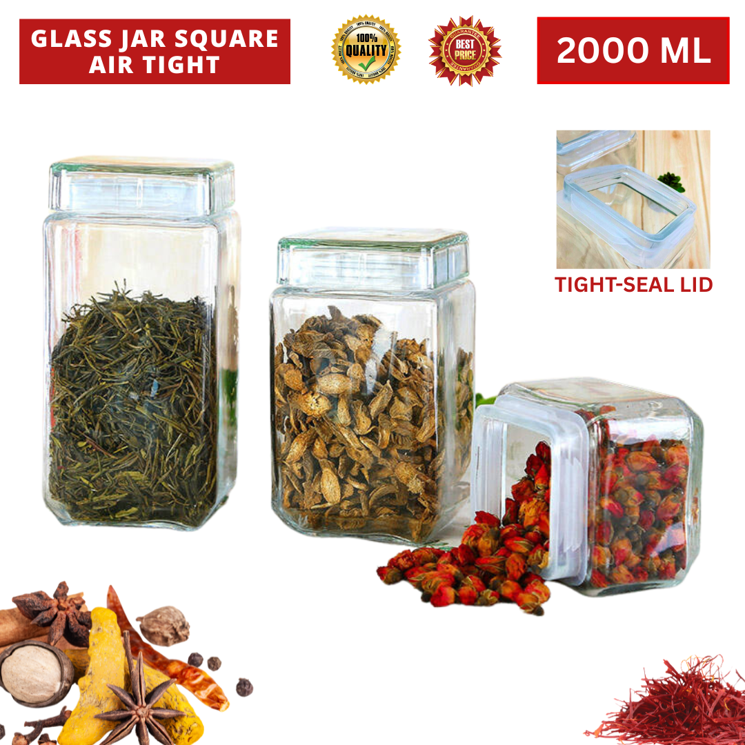 GLASS JAR SQUARE AIR TIGHT