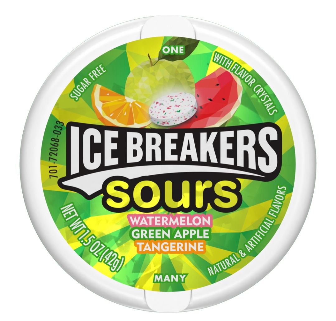 Ice breakers sours watermelon. green apple & tangerine sugarfree