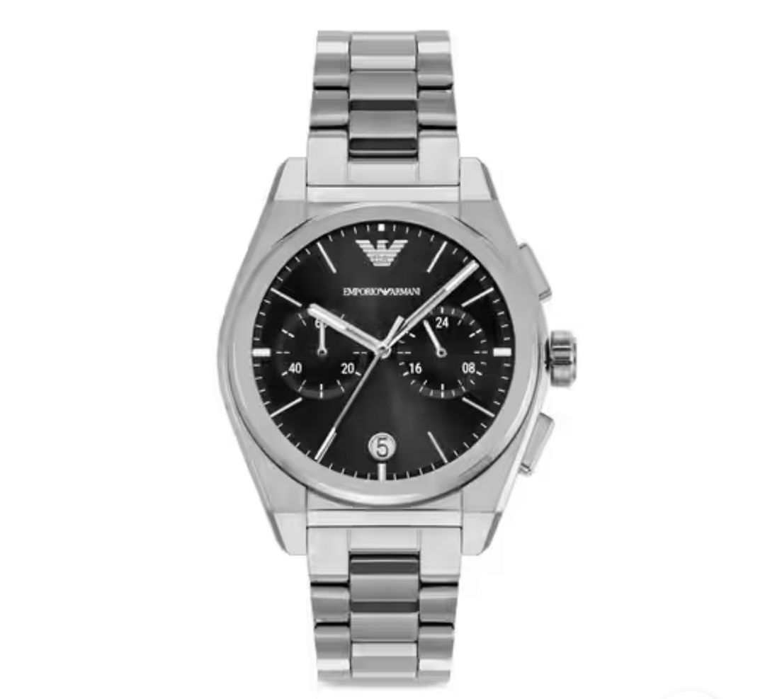 Armani Stainless Steel Watch with Black Chronograph Dial