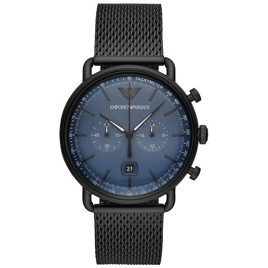 Armani Aviator Chronograph Blue Dial Black Mesh Bracelet