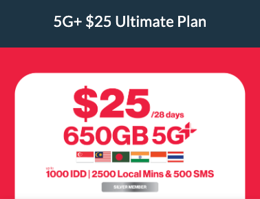 SingTel $25 650GB SG-MY-ID-HK-TH Data Ultimate 30-Day Plan
