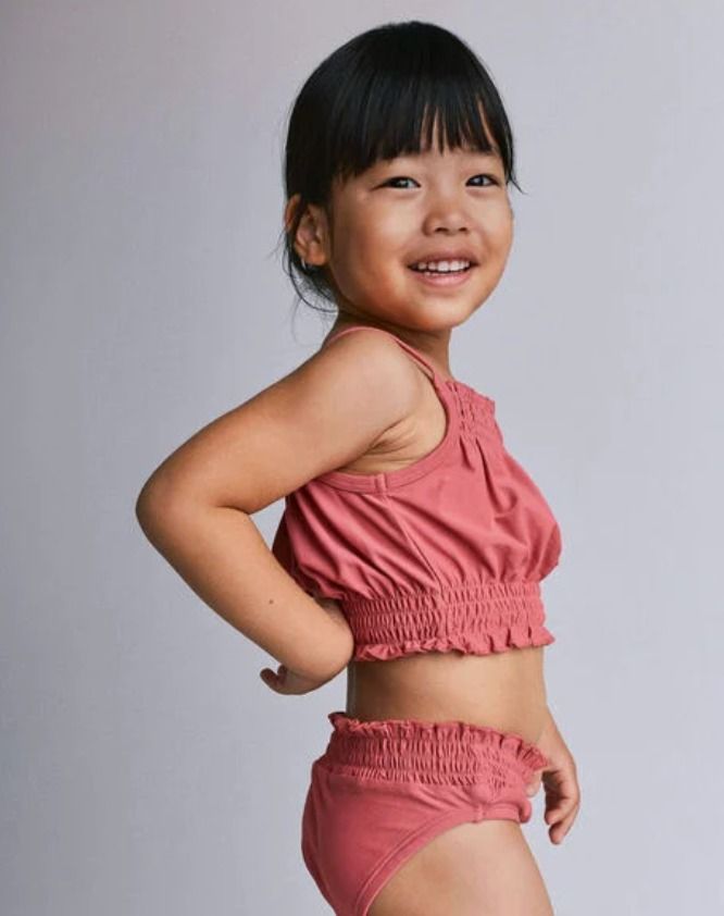 Toddler Girl Smocked Tankini Set - Rose